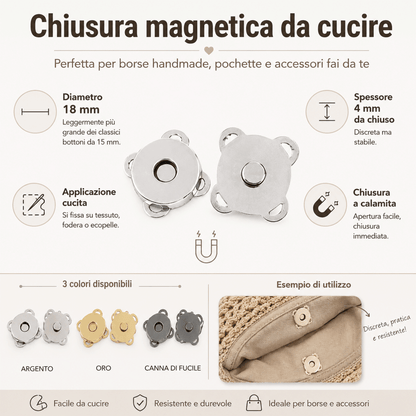 Bottone magnetico da cucire oro per chiusura borsa handmade