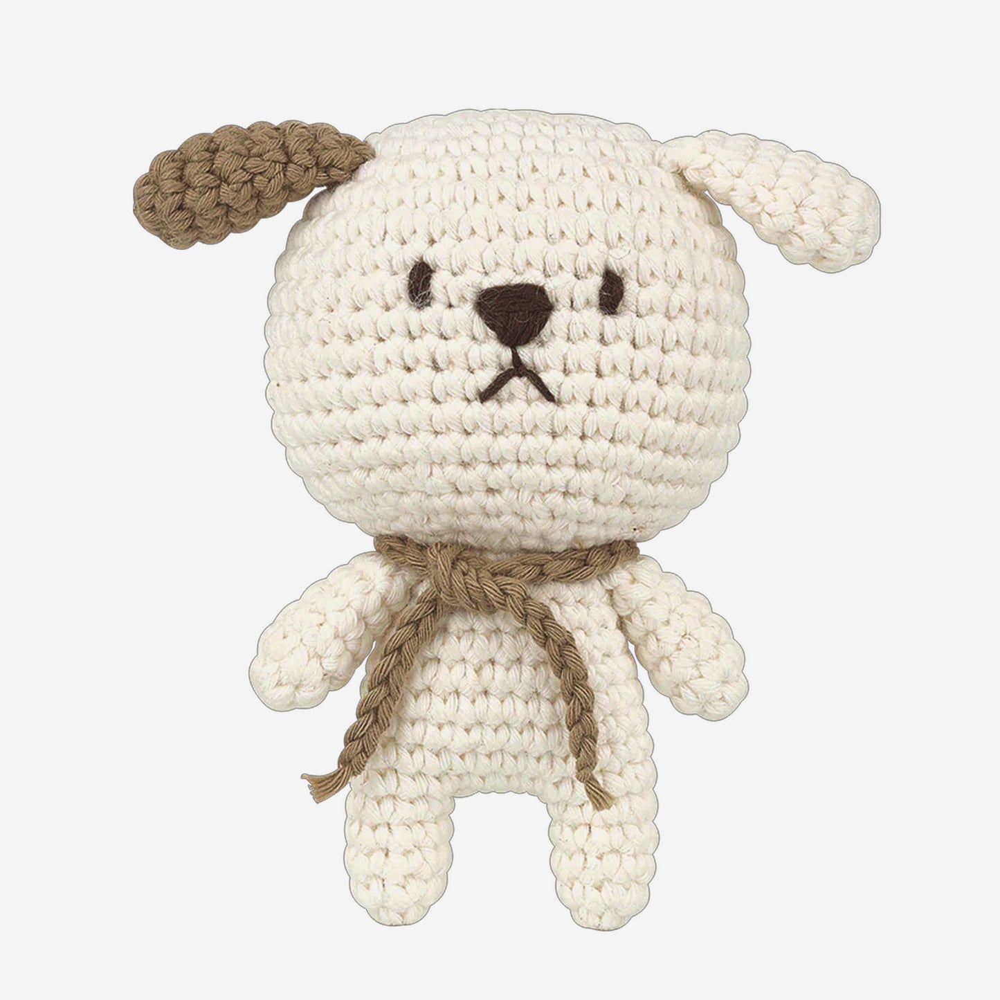 Daniel the Dog amigurumi cane bianco finito con orecchie marroni