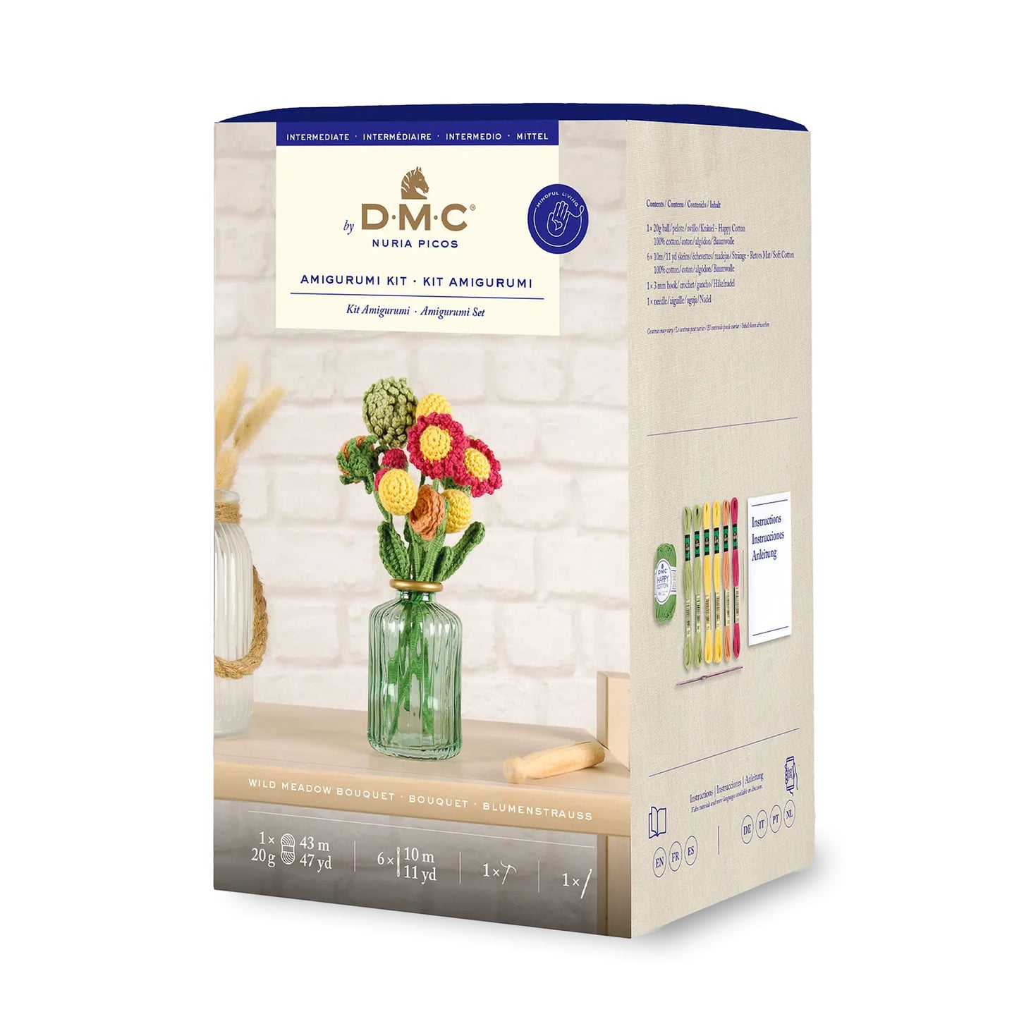 DMC Kit Amigurumi Wild Meadow Bouquet – Set Uncinetto Intermedio con Filati Happy Cotton