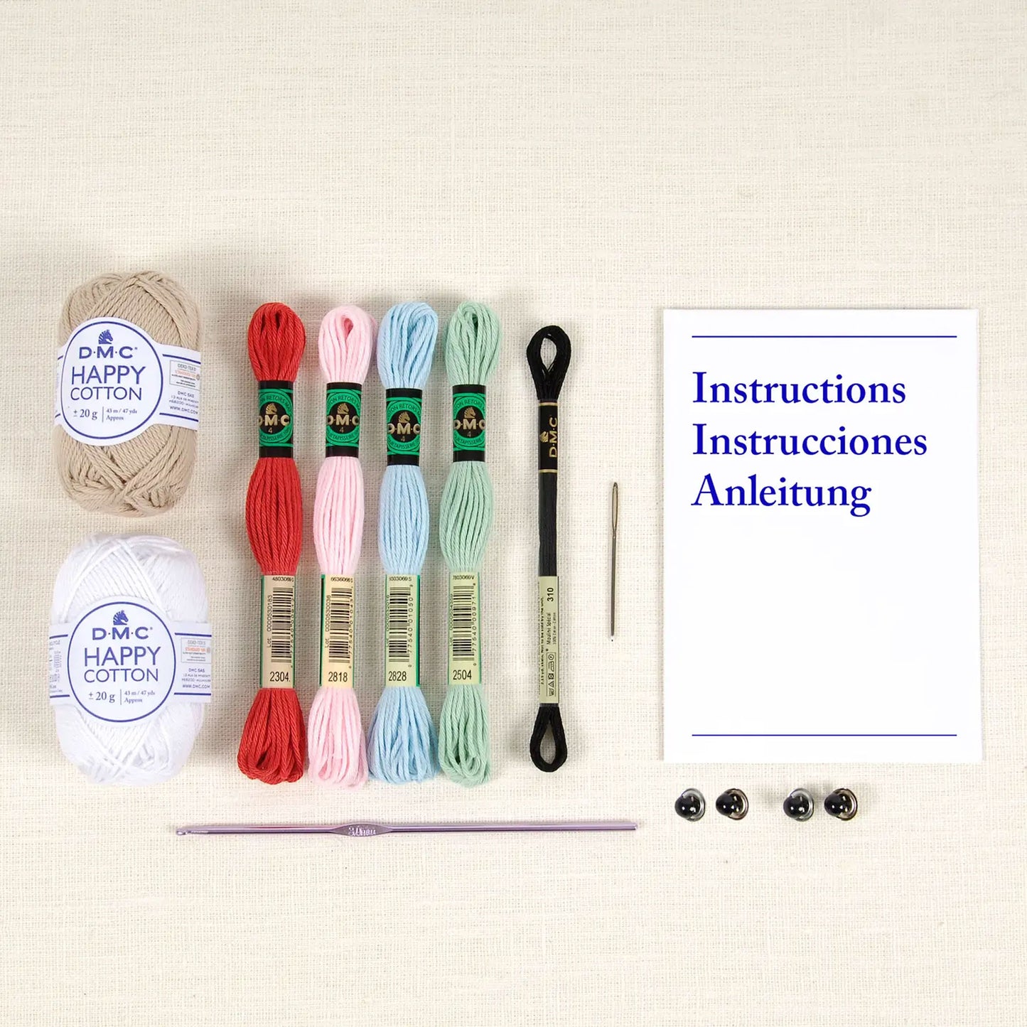 contenuto kit amigurumi dmc happy cotton filati accessori