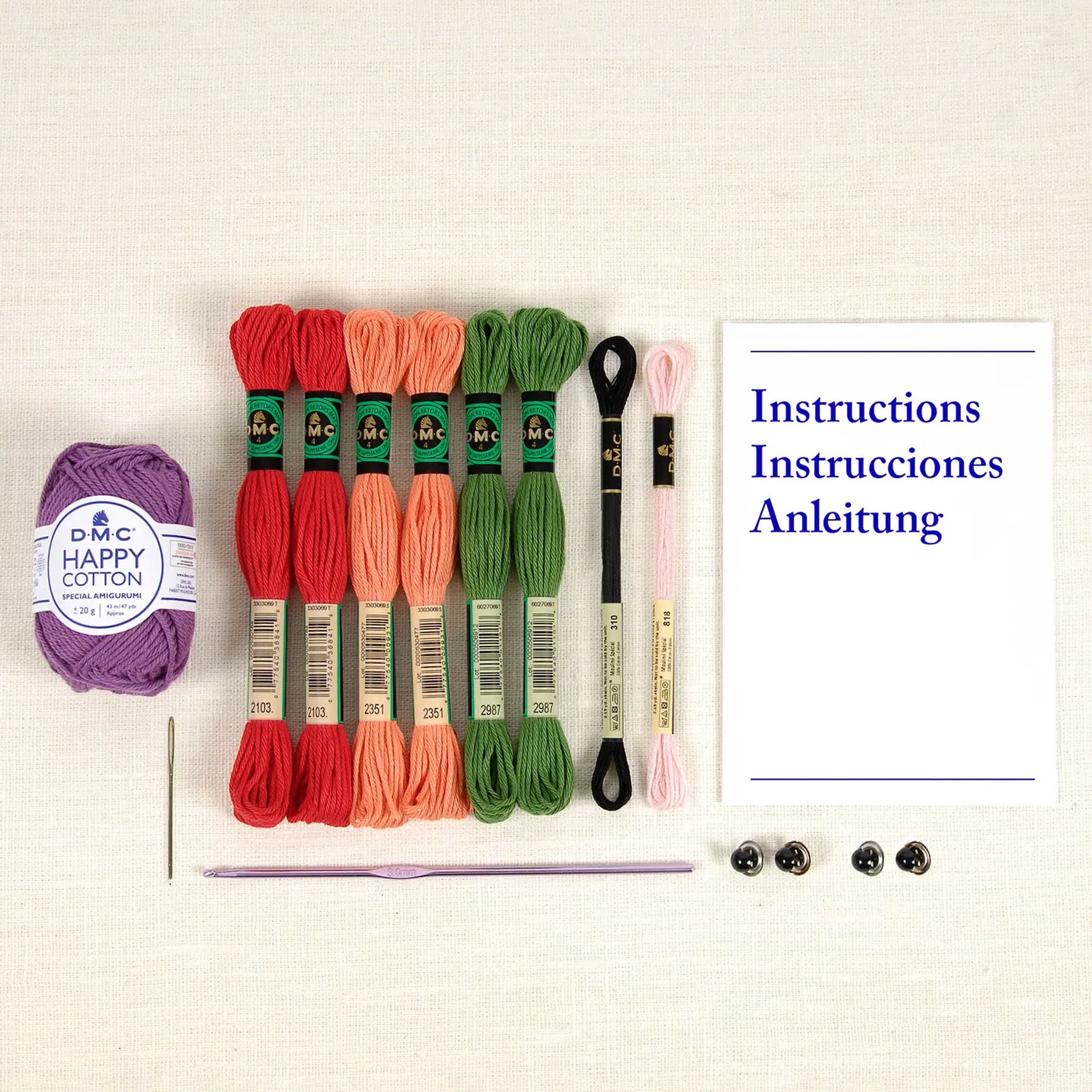 Kit amigurumi DMC Veggie Pals uncinetto Nuria Picos con verdure crochet in cotone materiali