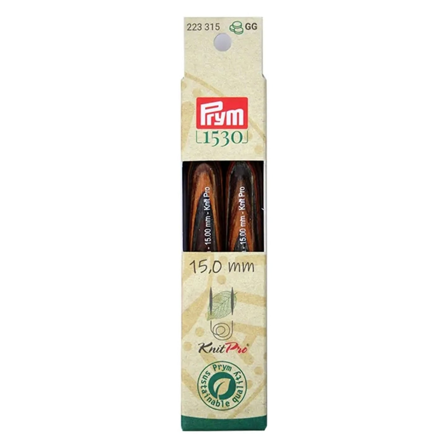 Punte per ferri circolari Prym 15 Natural lunghe 11,6 cm in legno sostenibile con attacco per cavetto intercambiabile 223315