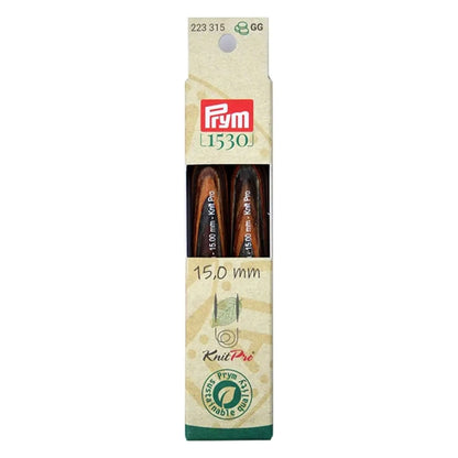 Punte per ferri circolari Prym 15 Natural lunghe 11,6 cm in legno sostenibile con attacco per cavetto intercambiabile 223315