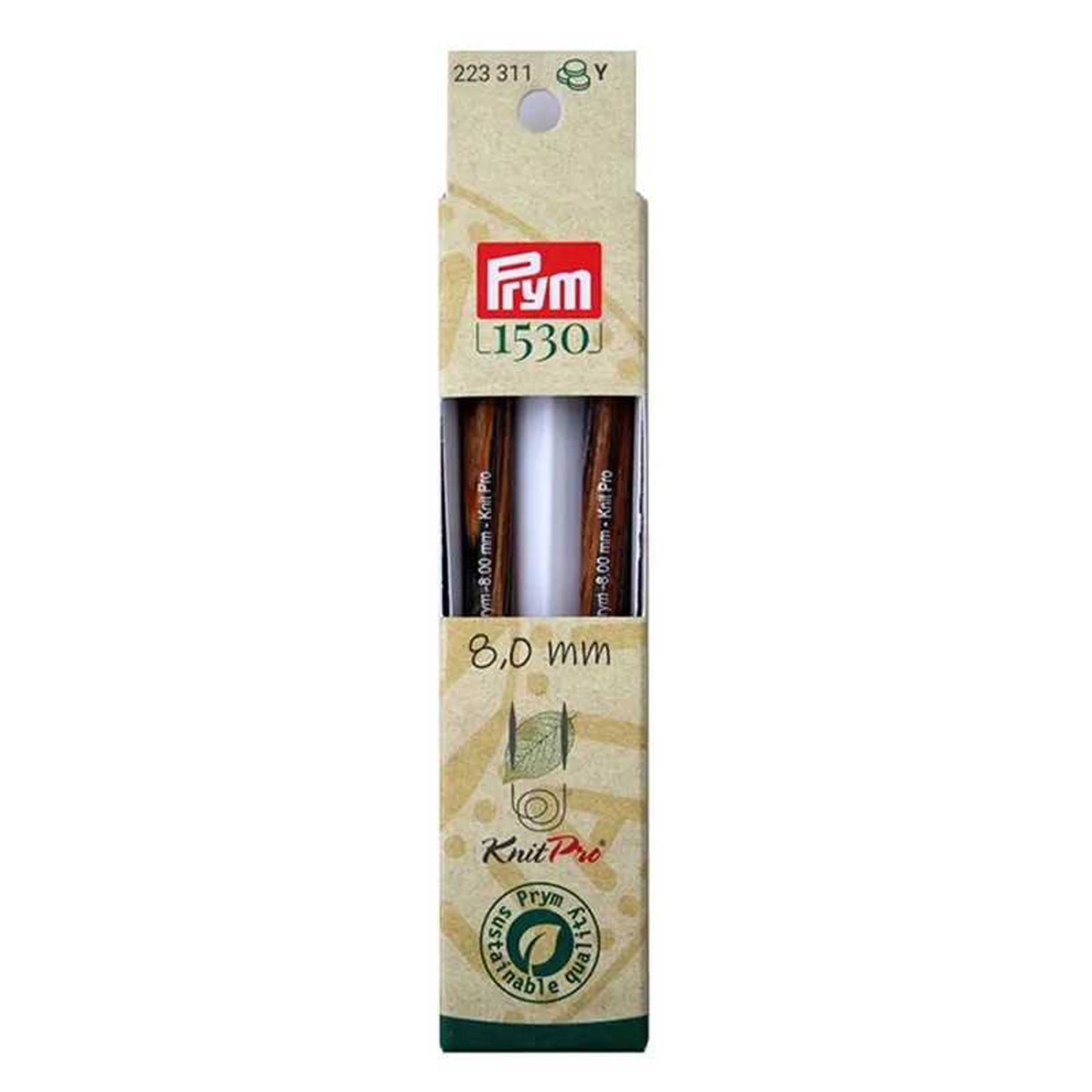 Punte per ferri circolari Prym 8 Natural lunghe 11,6 cm in legno sostenibile con attacco per cavetto intercambiabile 223311