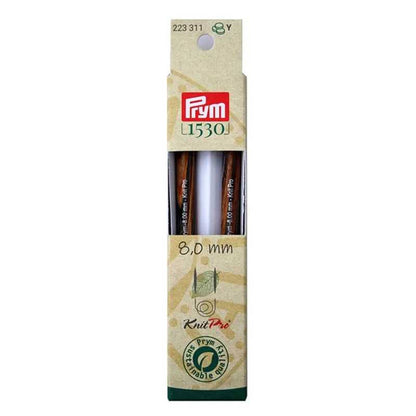 Punte per ferri circolari Prym 8 Natural lunghe 11,6 cm in legno sostenibile con attacco per cavetto intercambiabile 223311
