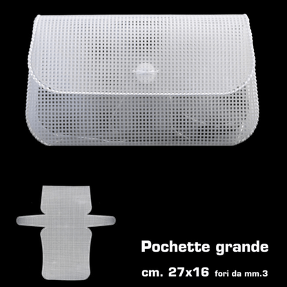 Rete Canvas Sagomata per Pochette 27x16x7cm (chiusa) Bianca | Base Borsa per Fettuccia e Filati