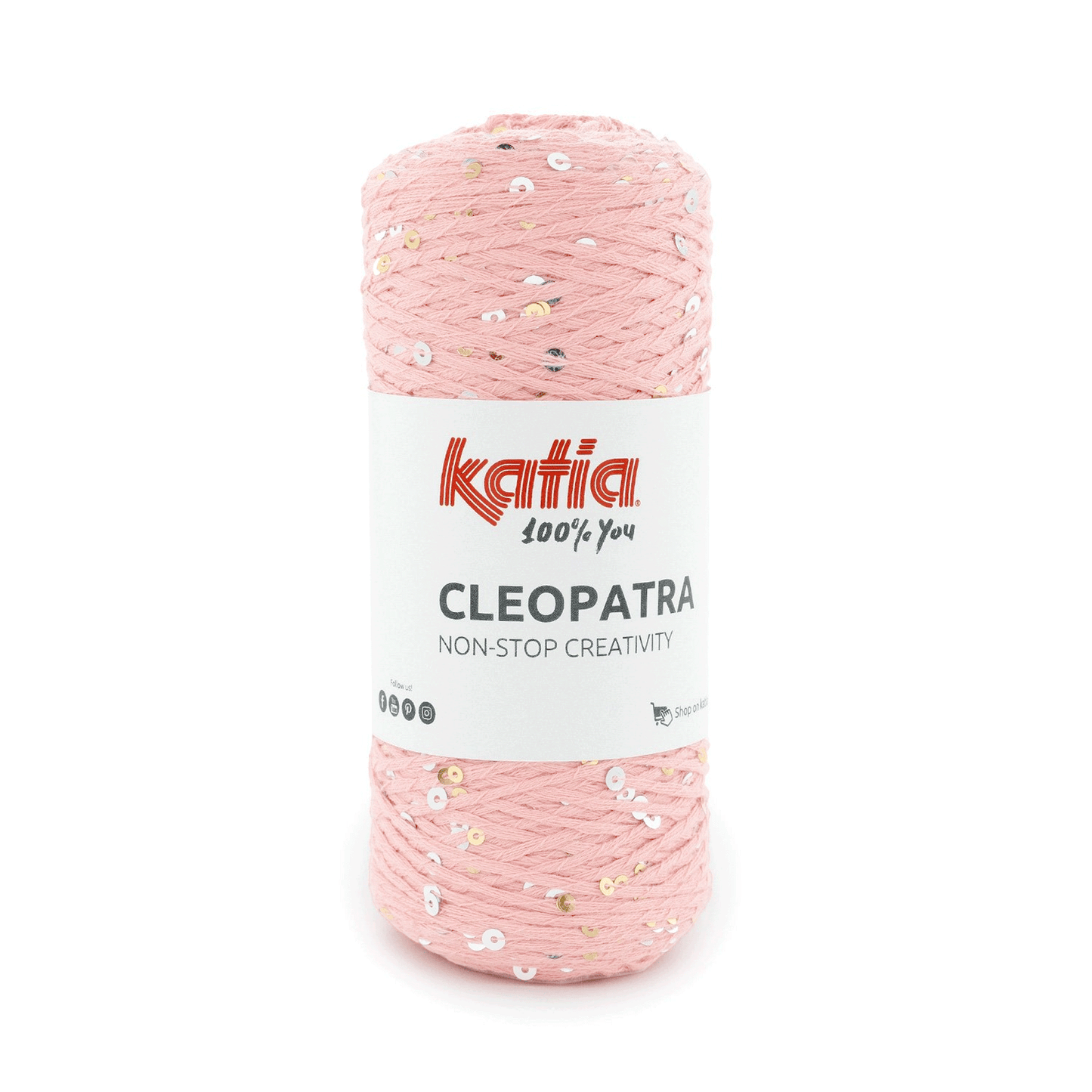 Filato Katia Cleopatra rosa baby con paillettes argento e oro