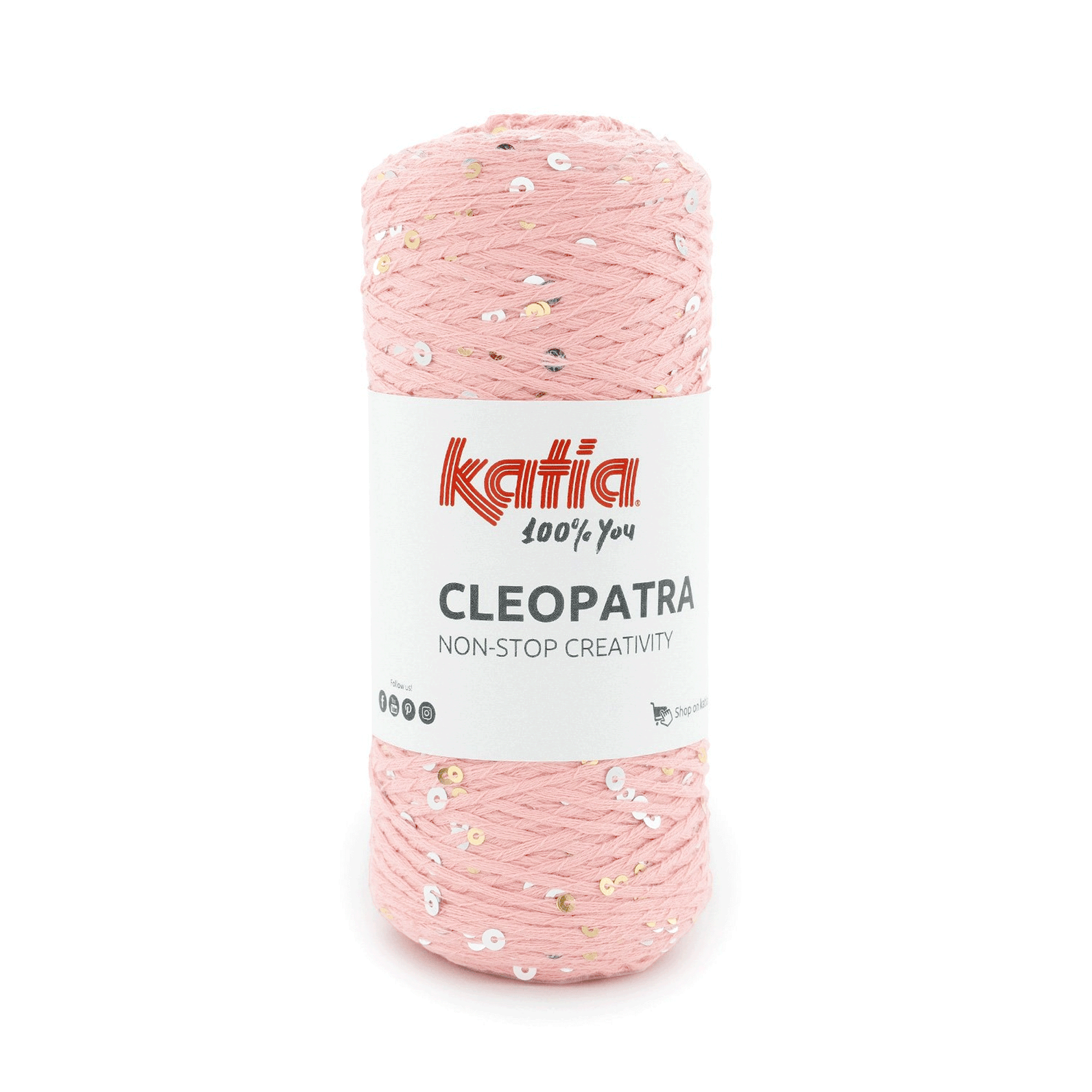 Filato Katia Cleopatra rosa baby con paillettes argento e oro