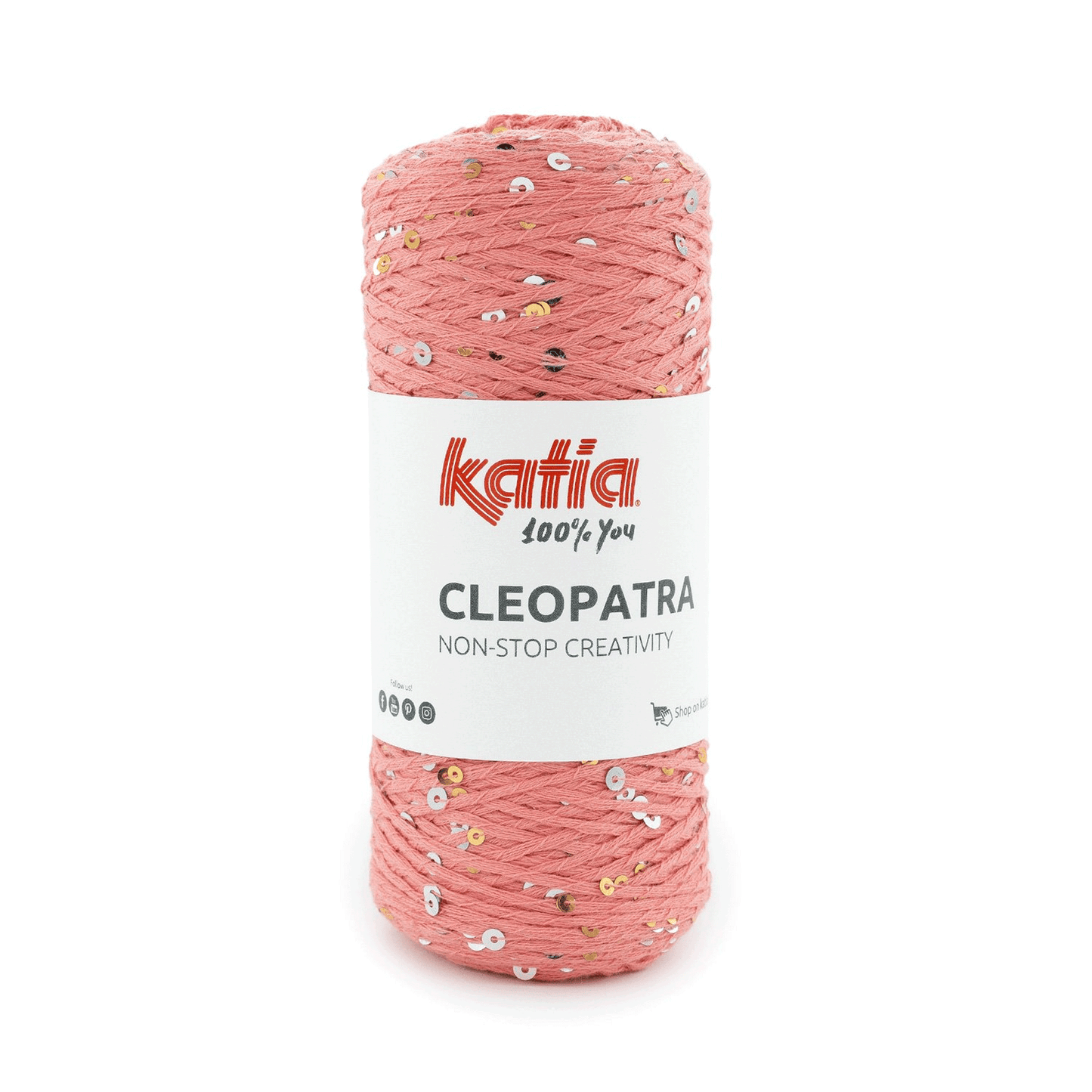 Filato Katia Cleopatra salmone con paillettes argento e oro